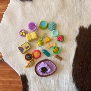 Littlest Pet Shop Accessories Lot Food Bowls Bones Dishes Banana Hat LPS Vintage